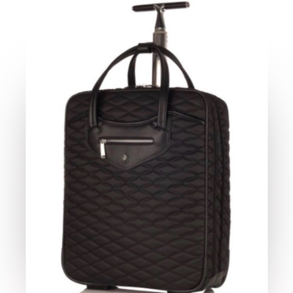 Knomo London Scala Carry On Rolling Luggage | Black Quilted